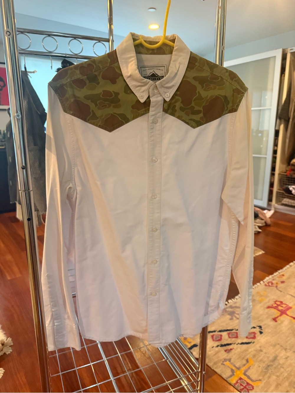 Penfield White Men's Button-Up Shirt with Camo Yoke